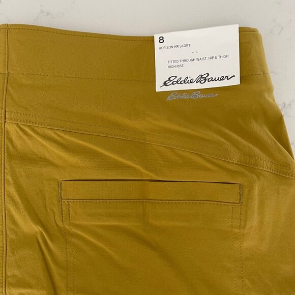 Eddie Bauer Horizon HR Skort w Liner Shorts Hi Rise UPF 50+ Active Gold Sz 8 NWT - Picture 3 of 12